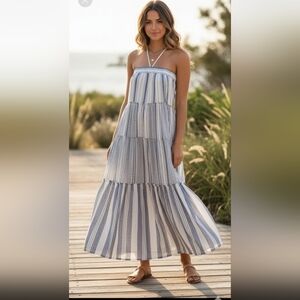 NWOT J CREW Linen Flounced Cover Up Beach Sun Strappy Maxi Dress* White …